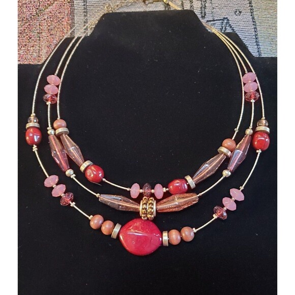 Napier Vintage Triple Chain Multicolor Beaded Bib Collar Necklace - Picture 1 of 4